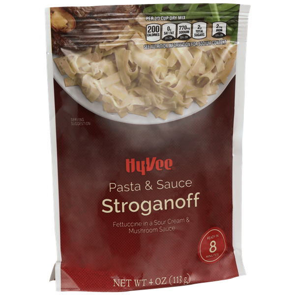 slide 1 of 8, Hy-vee Stroganoff Fettuccine Pasta In A Sour Cream & Mushroom Sauce - 4 oz, 4 oz