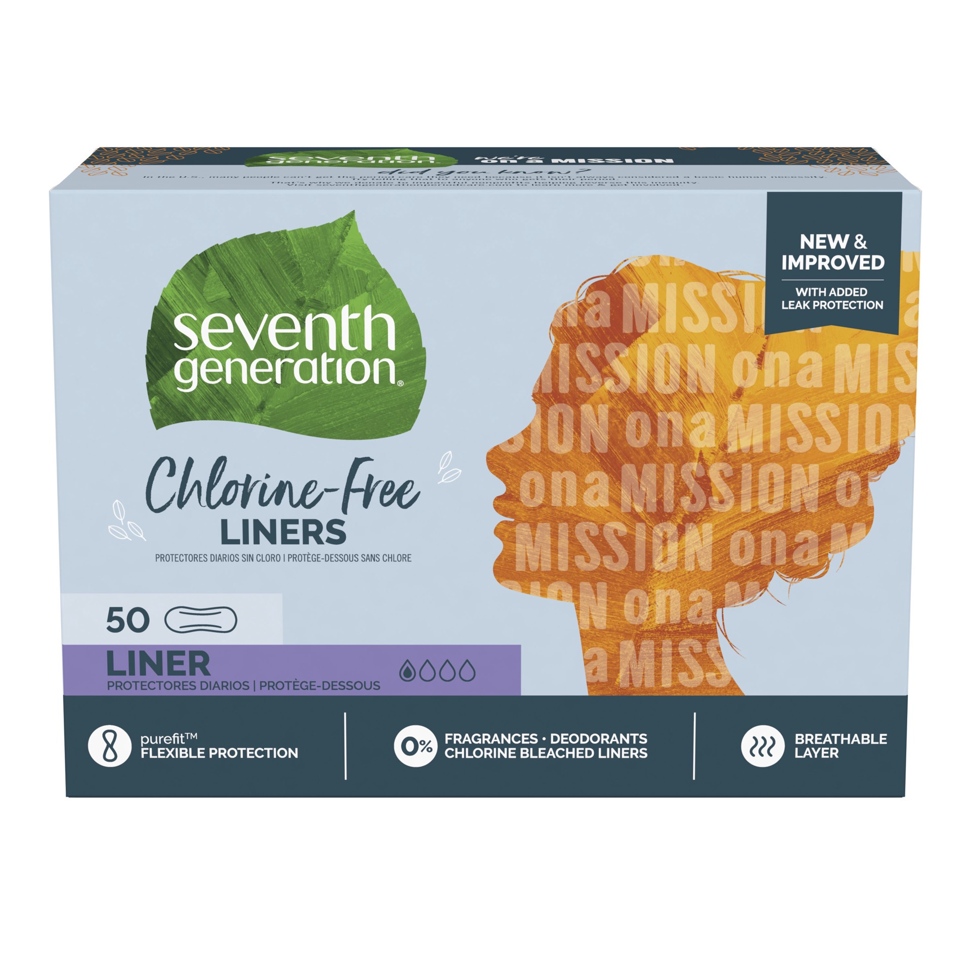 slide 1 of 9, Seventh Generation Pantiliners Pads Light Absorbency, 50 count, 50 ct