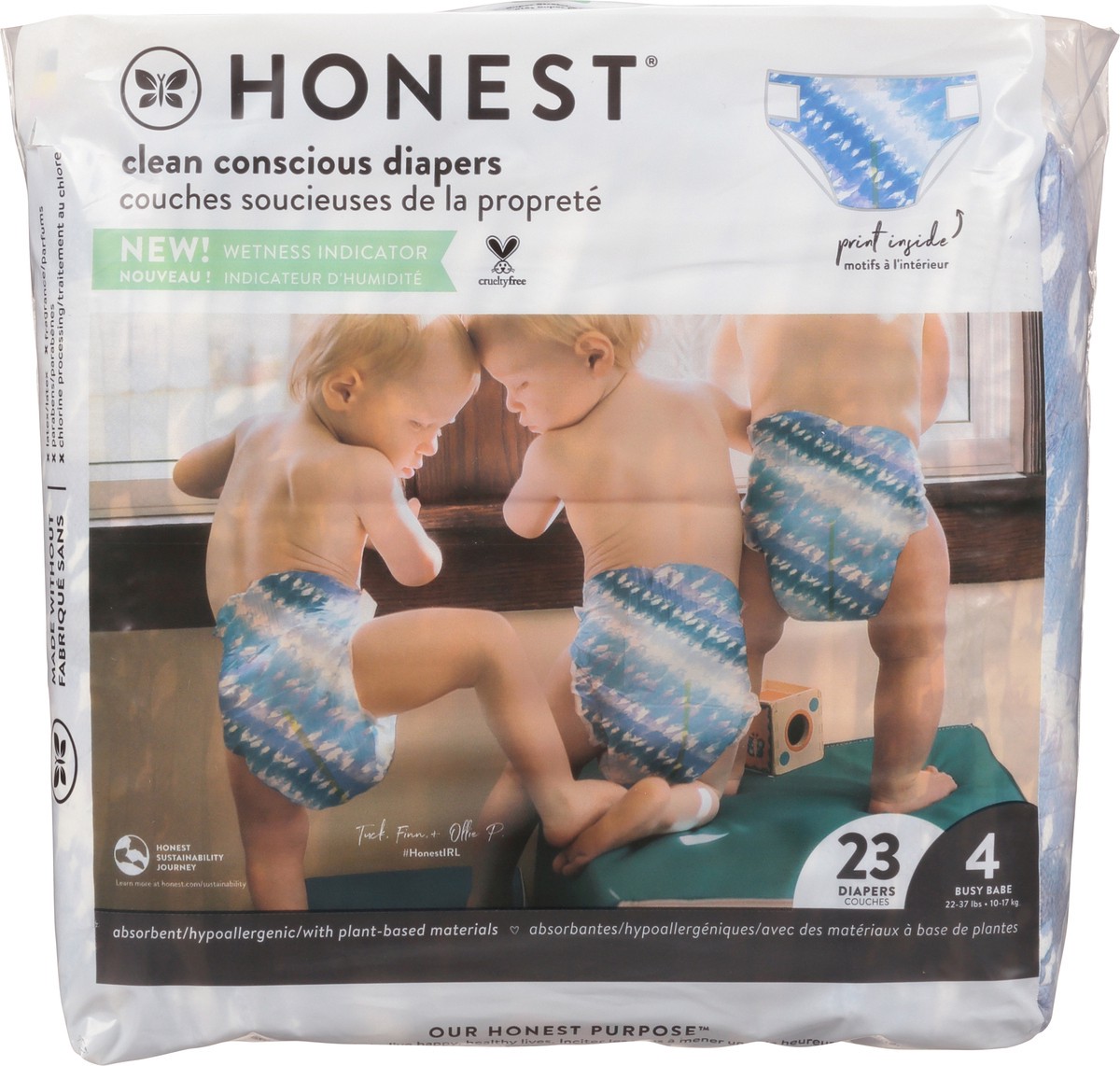 slide 9 of 9, Honest Busy Babe Tie-Die Size 4 (22-37 lbs) Diapers 23 ea, 23 ct