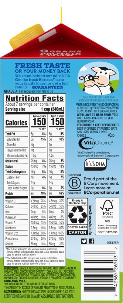 slide 5 of 5, Horizon Organic® Growing Years® 2% Milk with DHA Omega-3, 59 fl oz