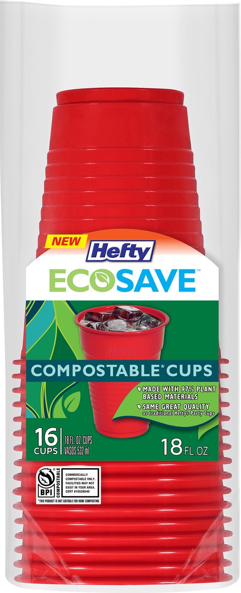 slide 4 of 10, Hefty EcoSave 18oz Compostable Cups, 16 ct