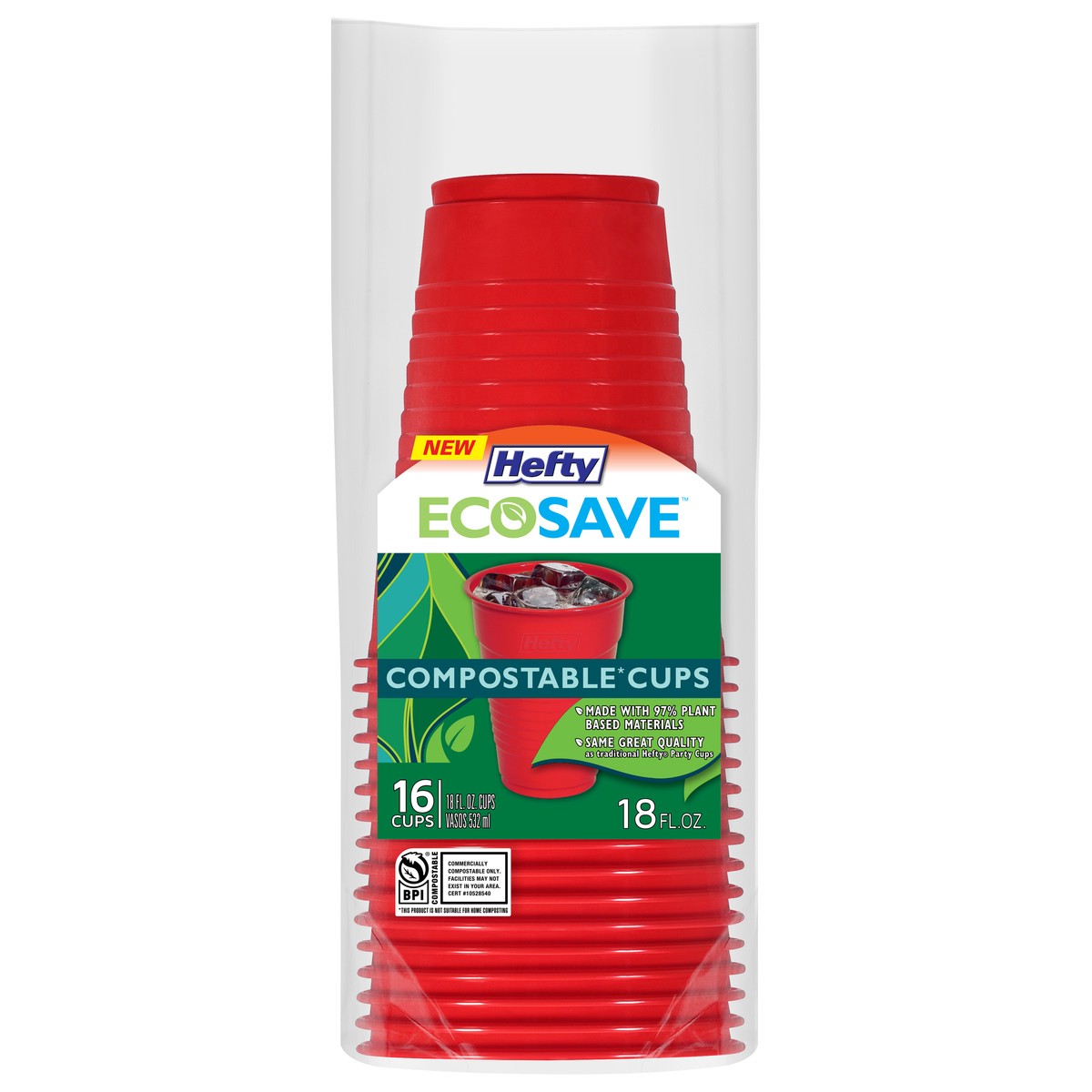 slide 7 of 10, Hefty EcoSave 18oz Compostable Cups, 16 ct