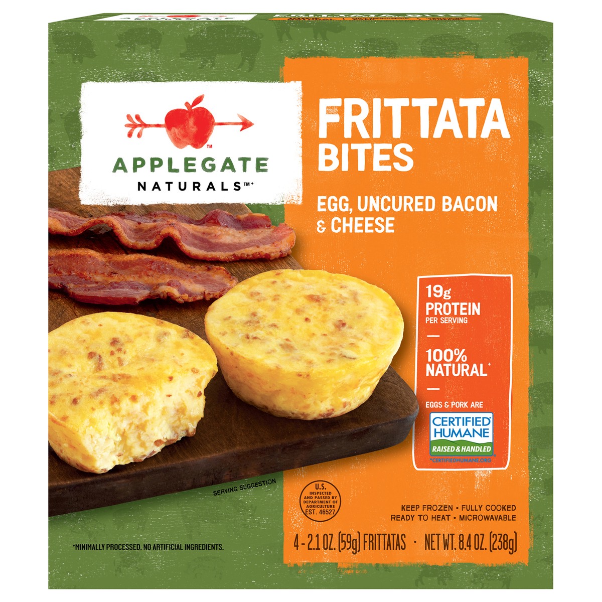 slide 2 of 11, Applegate Naturals Egg, Uncured Bacon and Cheese Frittata Bites, 4 ct