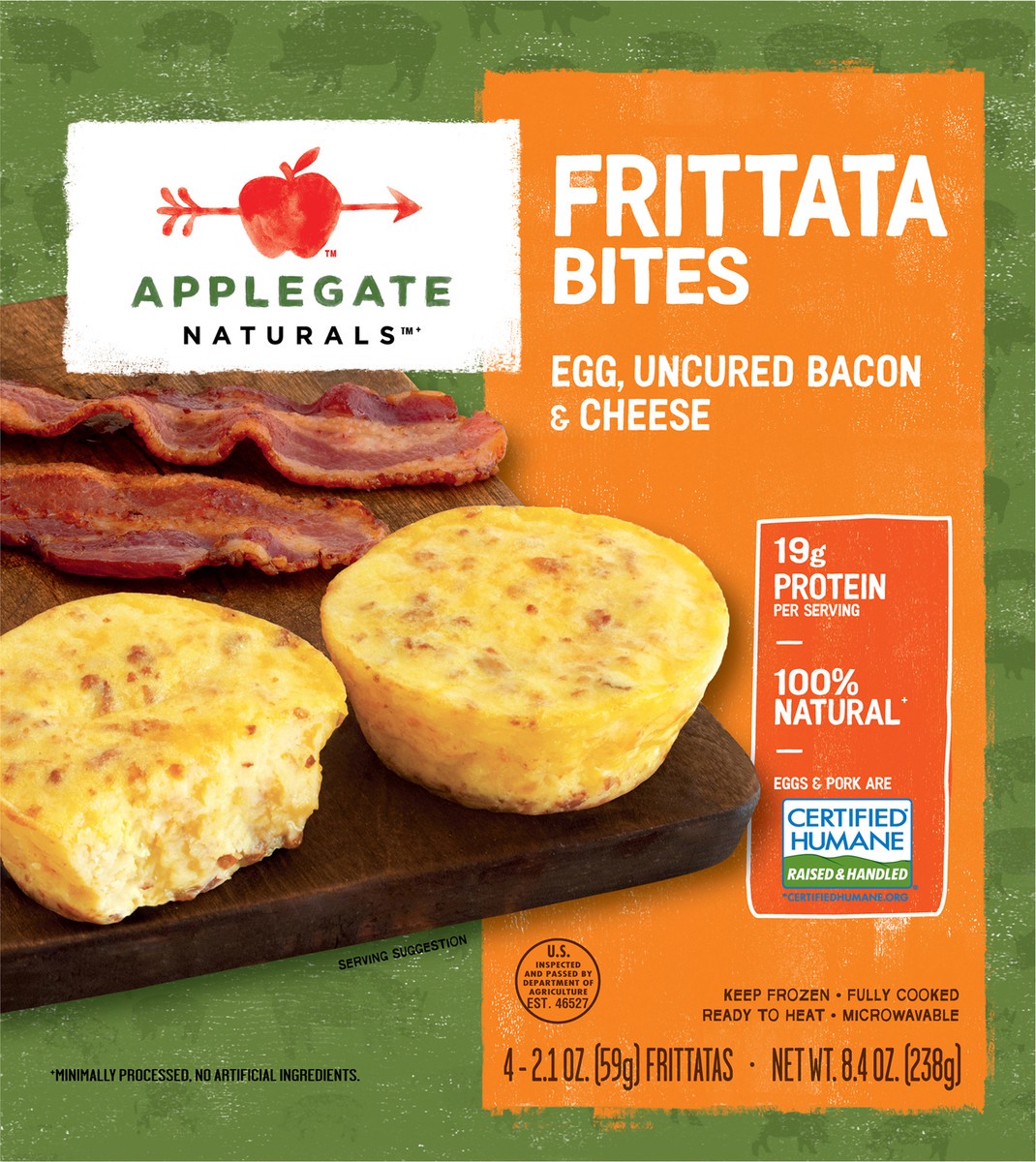 slide 5 of 11, Applegate Naturals Egg, Uncured Bacon and Cheese Frittata Bites, 4 ct