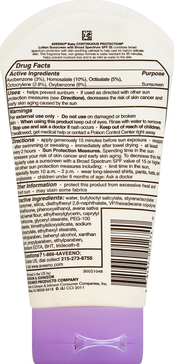 slide 6 of 6, Aveeno Baby Continuous Protection SPF 55 Sunscreen Lotion, 4 oz