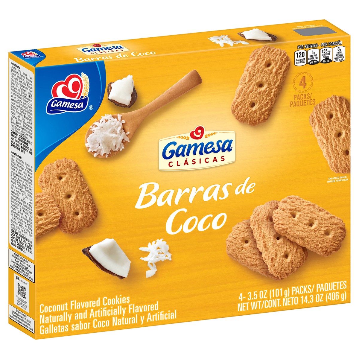 slide 2 of 6, Gamesa Barra De Coco Cookies Coconut Naturally And Artificially Flavored 3.5 Oz 4 Count, 4 ct