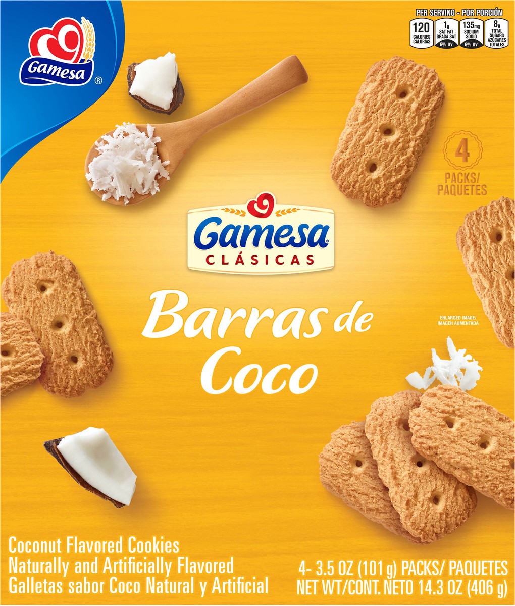 slide 3 of 6, Gamesa Barra De Coco Cookies Coconut Naturally And Artificially Flavored 3.5 Oz 4 Count, 4 ct