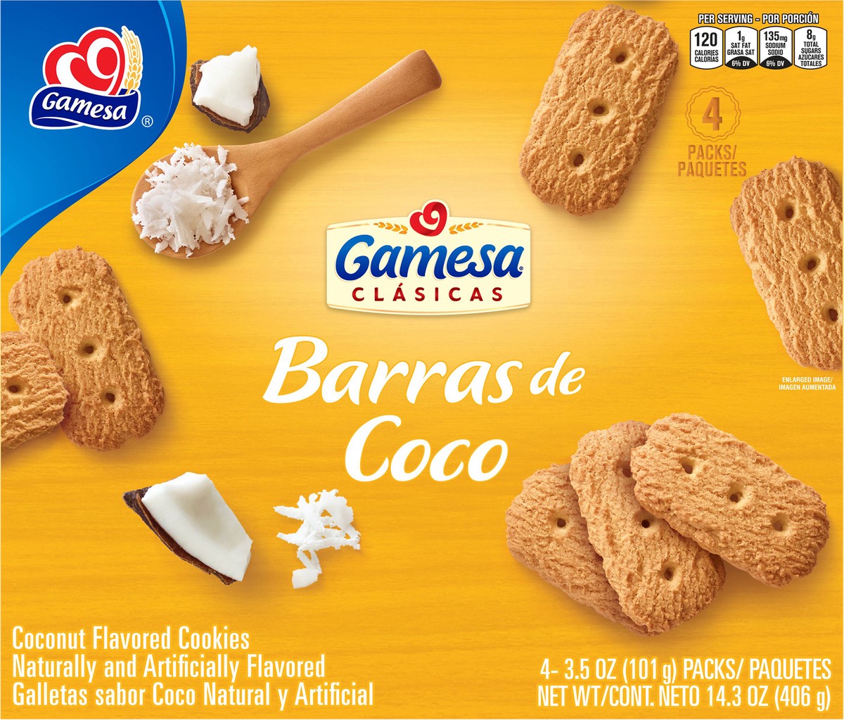 slide 4 of 6, Gamesa Barra De Coco Cookies Coconut Naturally And Artificially Flavored 3.5 Oz 4 Count, 4 ct