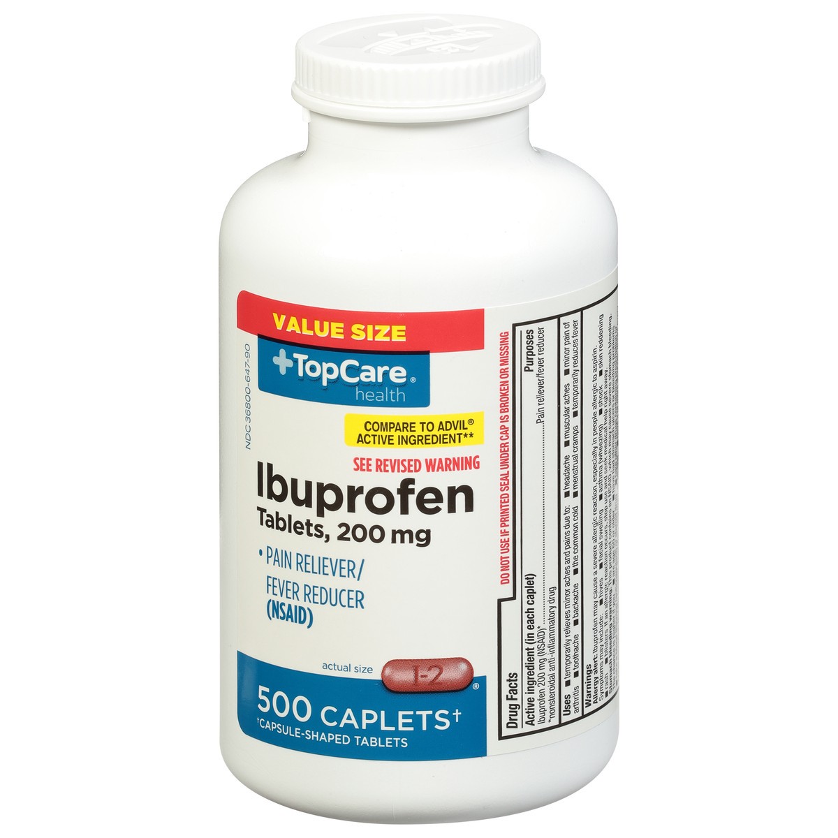 slide 4 of 10, TopCare Health 200 mg Ibuprofen Value Size 500 Caplets, 500 ct