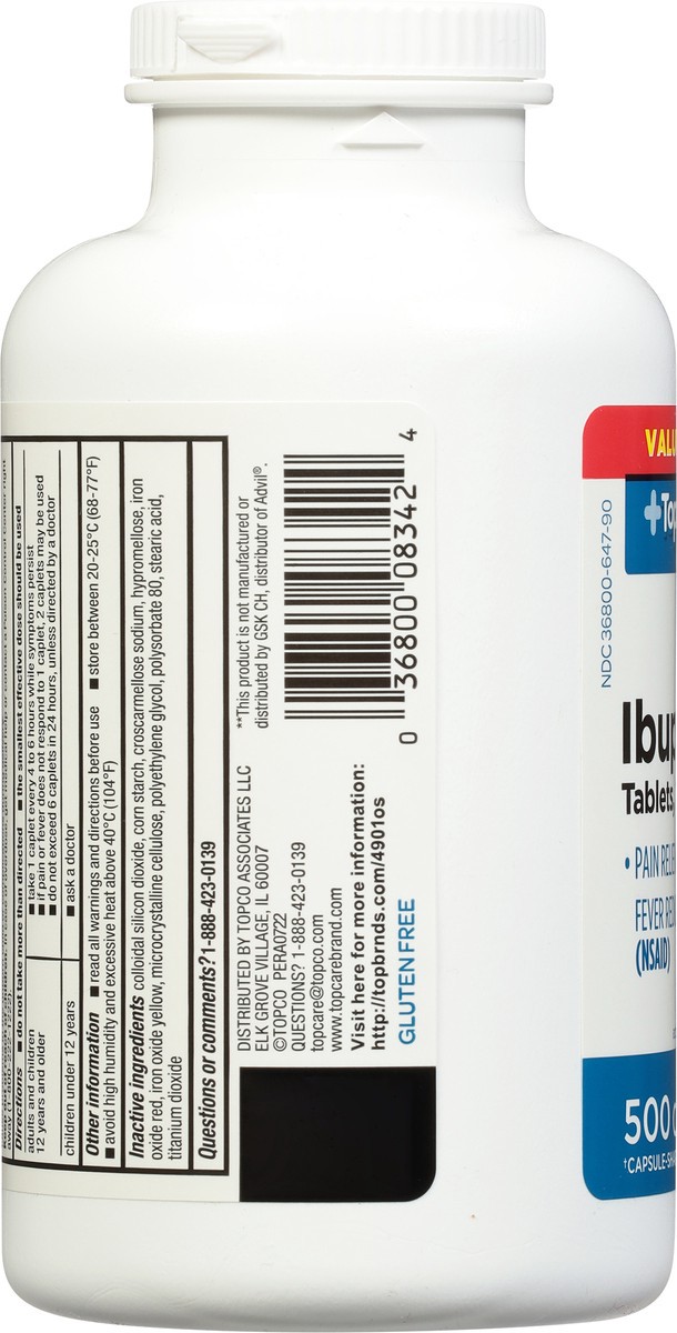 slide 5 of 10, TopCare Health 200 mg Ibuprofen Value Size 500 Caplets, 500 ct