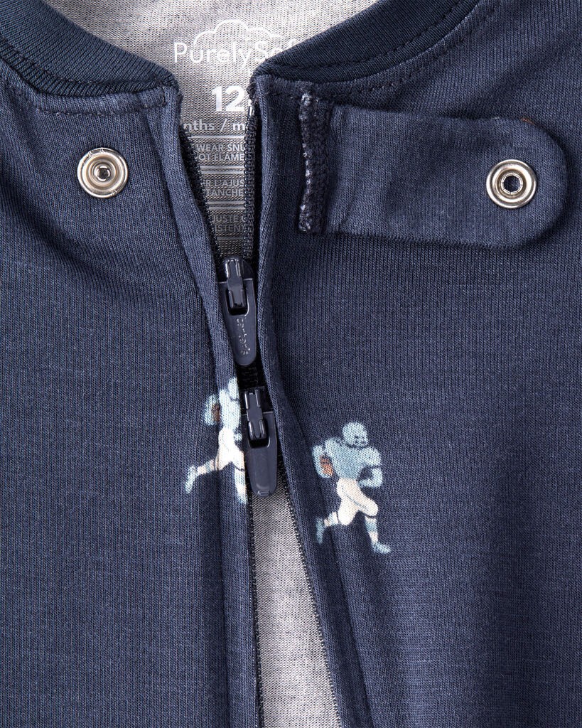 slide 4 of 4, Carter's Carters Baby Boy Football Print PurelySoft Long-Sleeve 2-Way Zip 1-Piece Pajamas - Navy Blue Navy 18M, 1 ct
