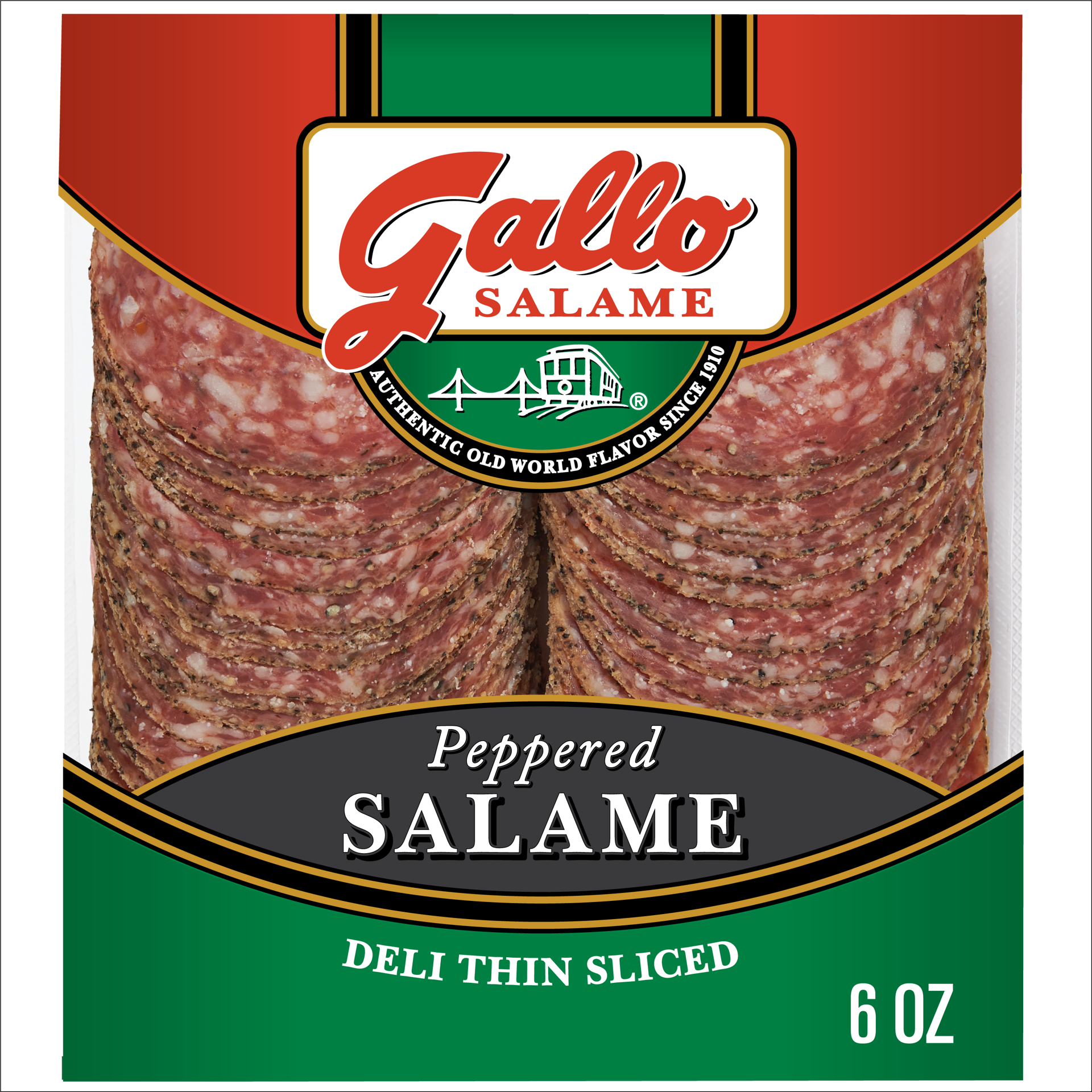 slide 1 of 5, Gallo Salame Deli Thin Sliced Peppered Hard Salami Lunch Meat, 6 oz, 170.10 g