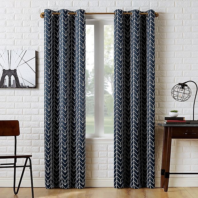 slide 1 of 8, Sun Zero Kenwood Chevron Room Darkening Window Curtain Panel - Navy, 63 in