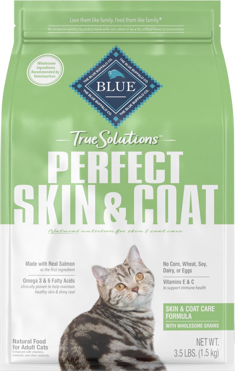 slide 3 of 6, Blue Buffalo True Solutions Perfect Skin & Coat Natural Adult Dry Cat Food, Salmon 3.5-lb, 3.5 lb