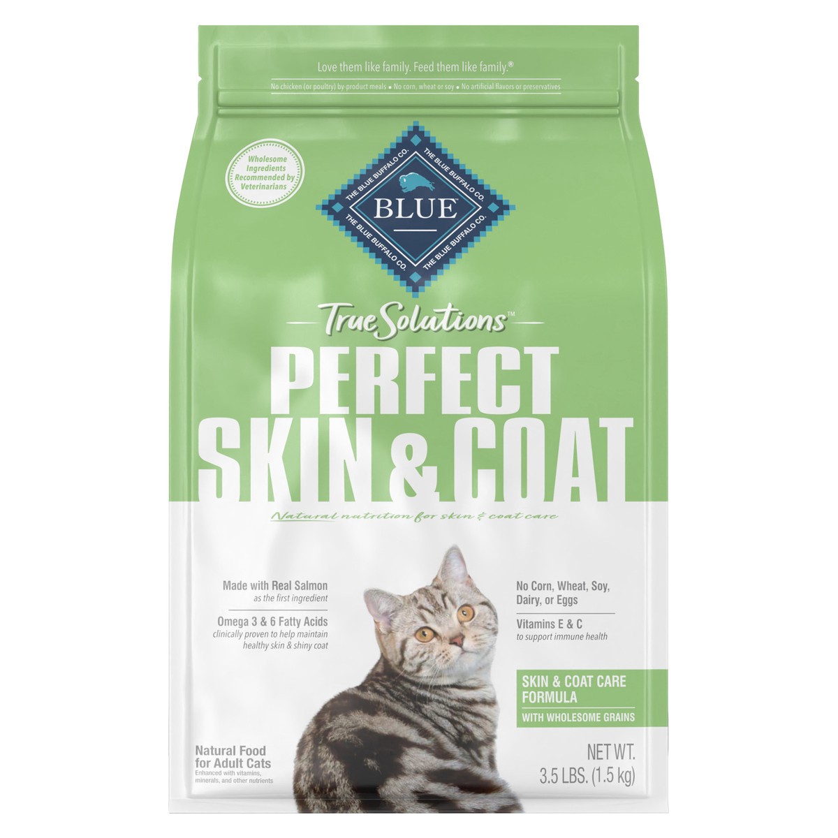 slide 1 of 6, Blue Buffalo True Solutions Perfect Skin & Coat Natural Adult Dry Cat Food, Salmon 3.5-lb, 3.5 lb