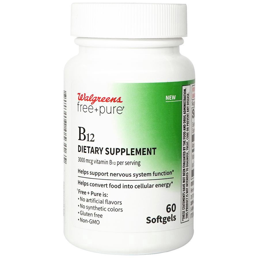 slide 1 of 5, Walgreens Free & Pure Vitamin B12 Softgel 3000 mcg, 60 ct