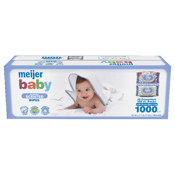 slide 1 of 1, Meijer Baby Wipes, Scented Lavender, Soft Pack, 1000 ct