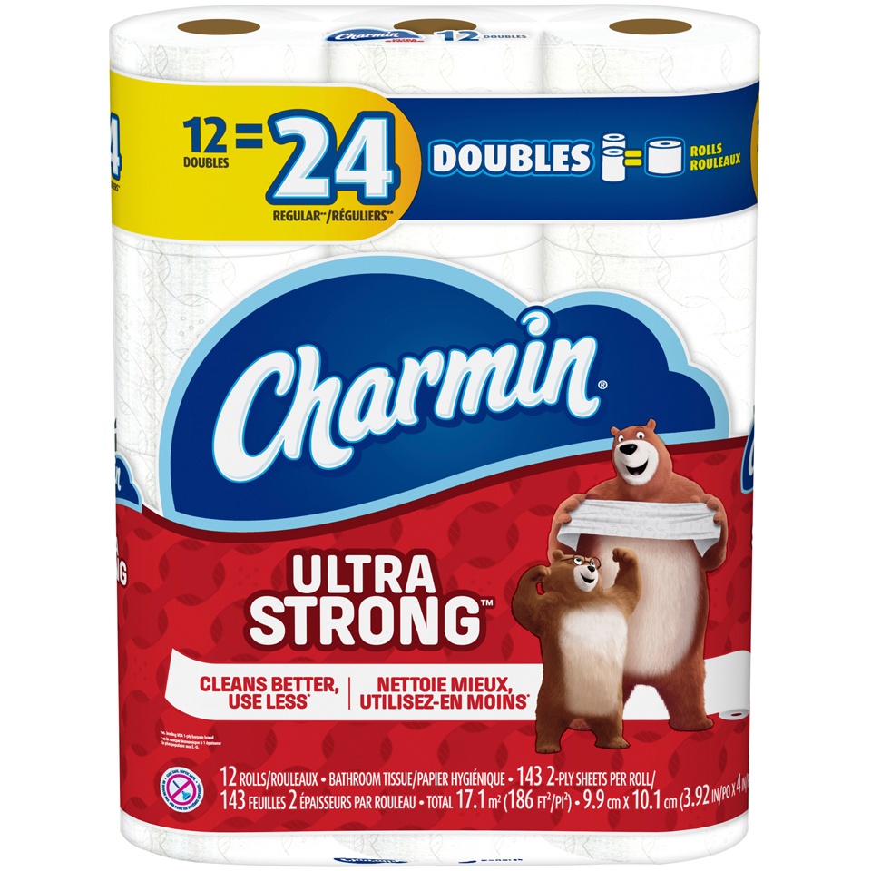 slide 1 of 4, Charmin Strong 12 Double Roll Bath Tissue, 1716 ct