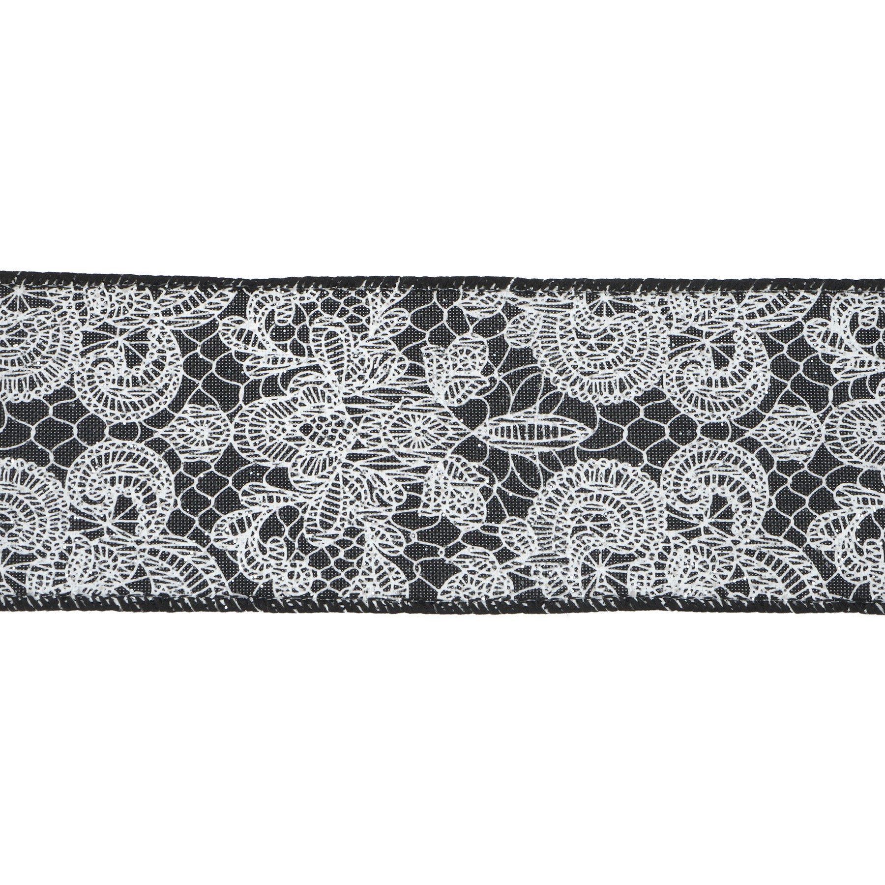 slide 3 of 3, 2.5" X 20ft. Black & White Wired Floral Lace Ribbon By Celebrate It Halloween, 2.5 in x 20 ft