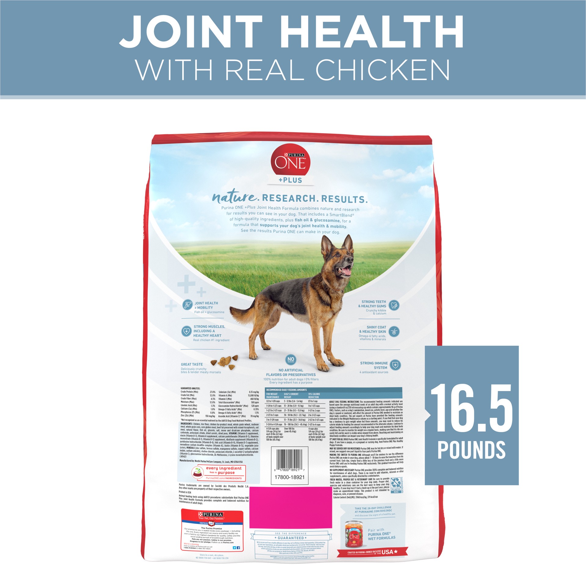 slide 4 of 8, ONE Purina ONE Plus Joint Health Formula Natural With Added Vitamins, Minerals and Nutrients Dry Dog Food, 16.5 lb