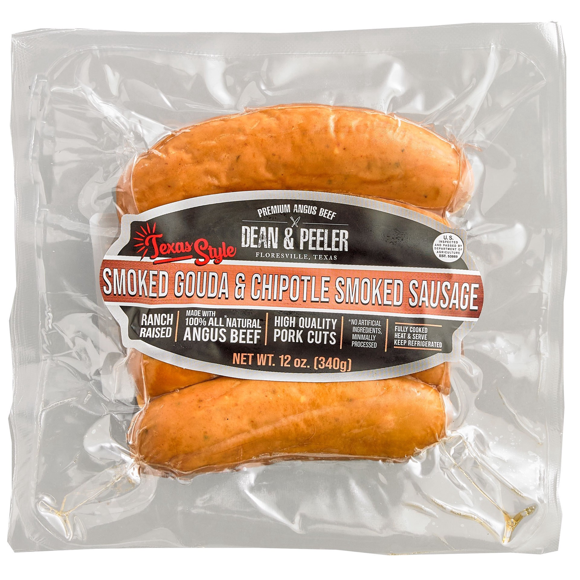 slide 1 of 1, Dean & Peeler Smoked Gouda & Chipotle Sausage, 12 oz