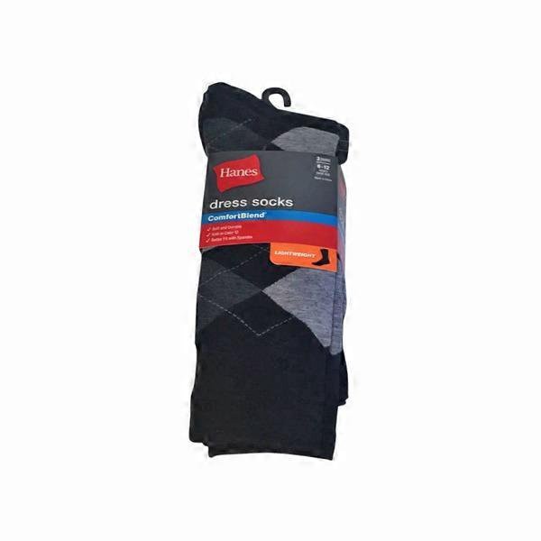 slide 1 of 1, Hanes Men's Dress Socks - Black Argyle Size 6-12, 3 ct
