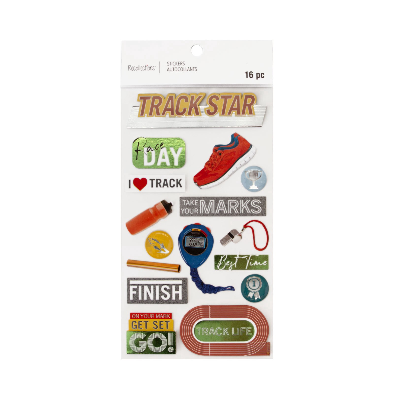 slide 4 of 5, Track Star Dimensional Stickers By Recollections, 3.875 in x 6.875 in