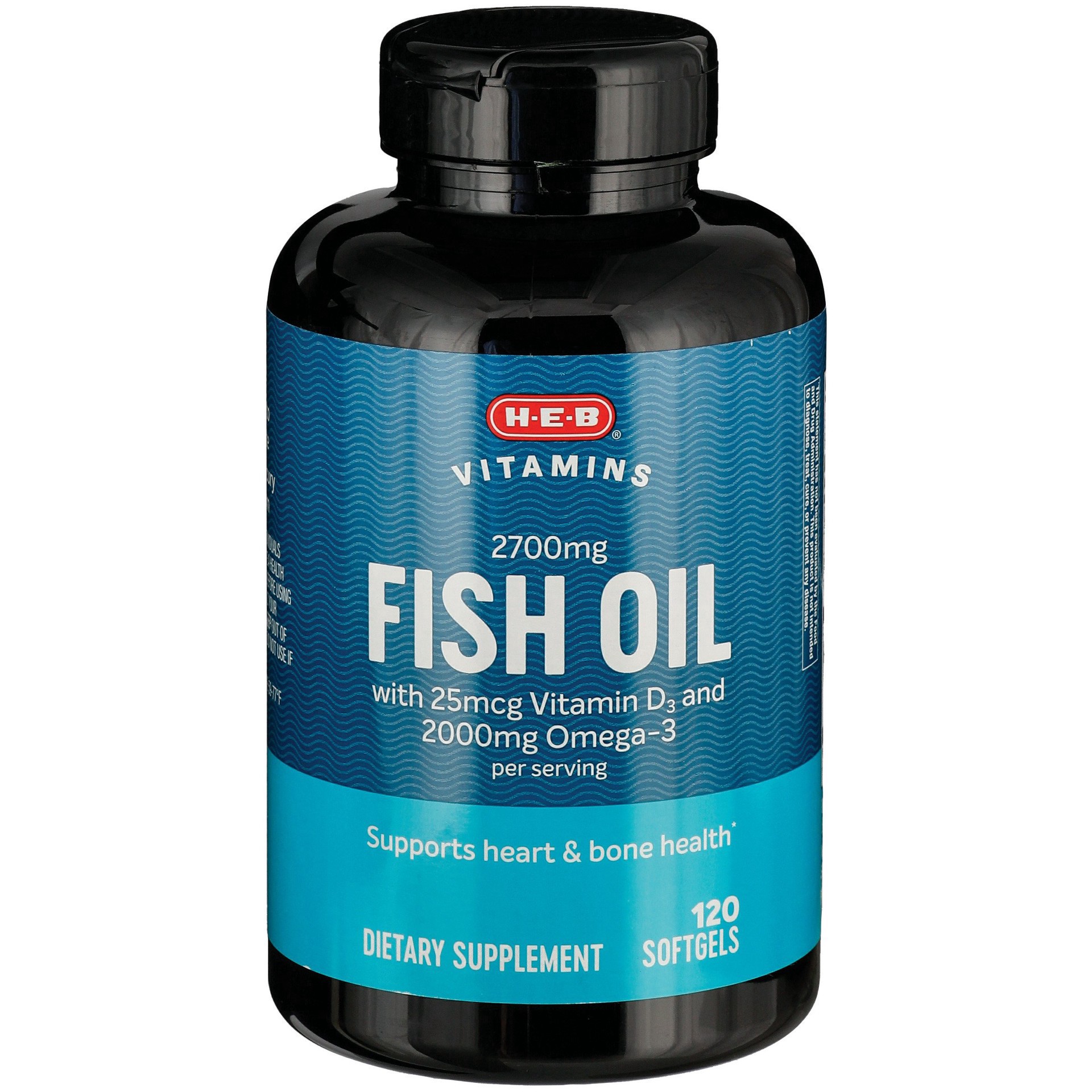 slide 1 of 1, H-E-B Vitamins 2700 mg Fish Oil Lemon Capsule Softgels, 120 ct