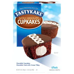 Tastykake Swirly Chocolate Cupkakes, 6 Count, 6 Individually Wrapped Creme Filled Chocolate Cupcakes