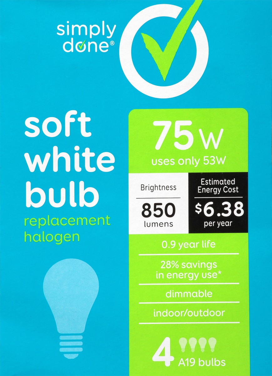 slide 6 of 13, Simply Done 75 Watts Soft White Halogen Replacement Light Bulbs 4 ea, 4 ct