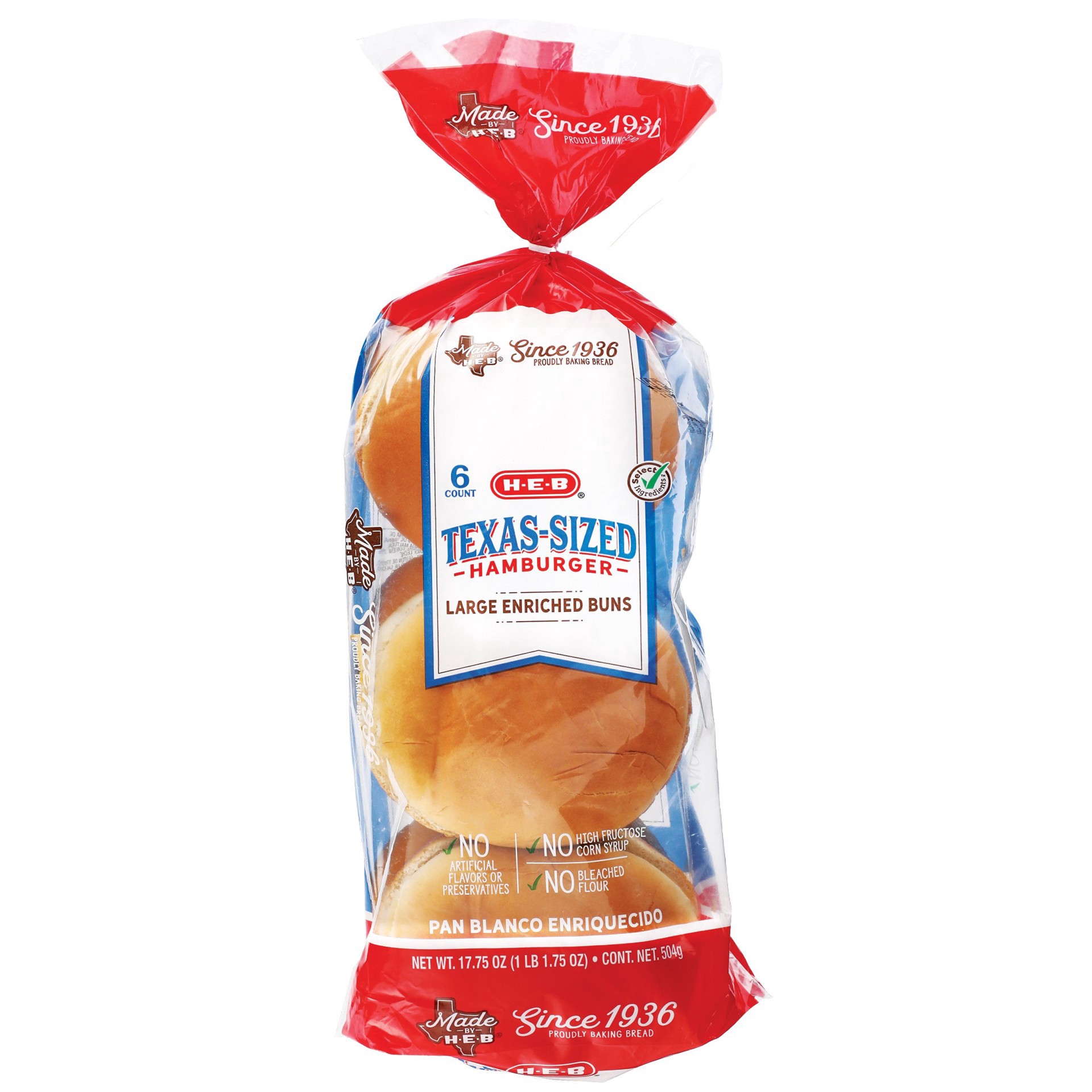 slide 1 of 1, H-E-B Bake Shop Texas Sized Hamburger Buns, 6 ct