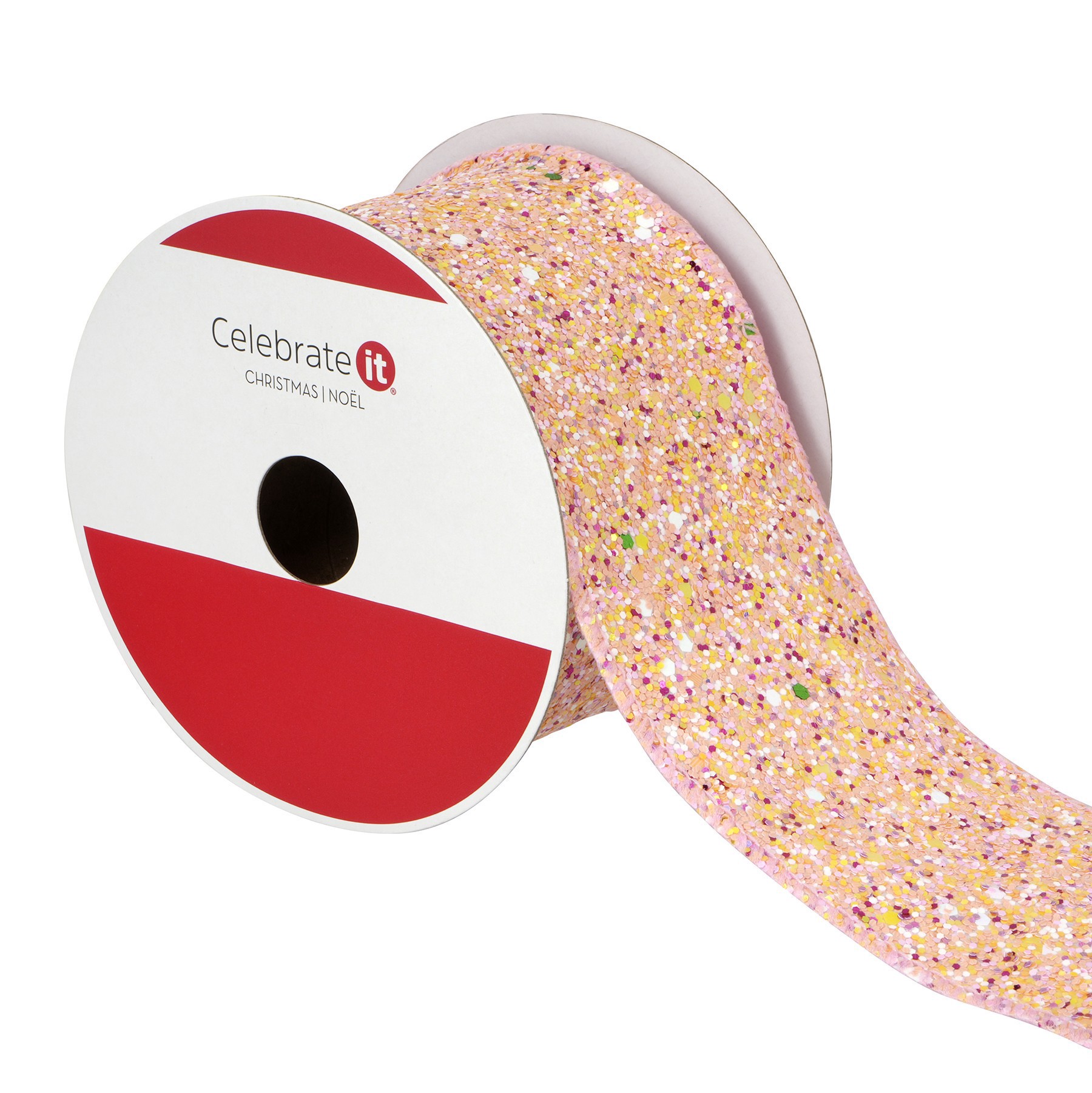 slide 2 of 3, 2.5" X 12ft. Pink Mix Wired Glitter Ribbon By Celebrate It, 2.5 in x 12 ft