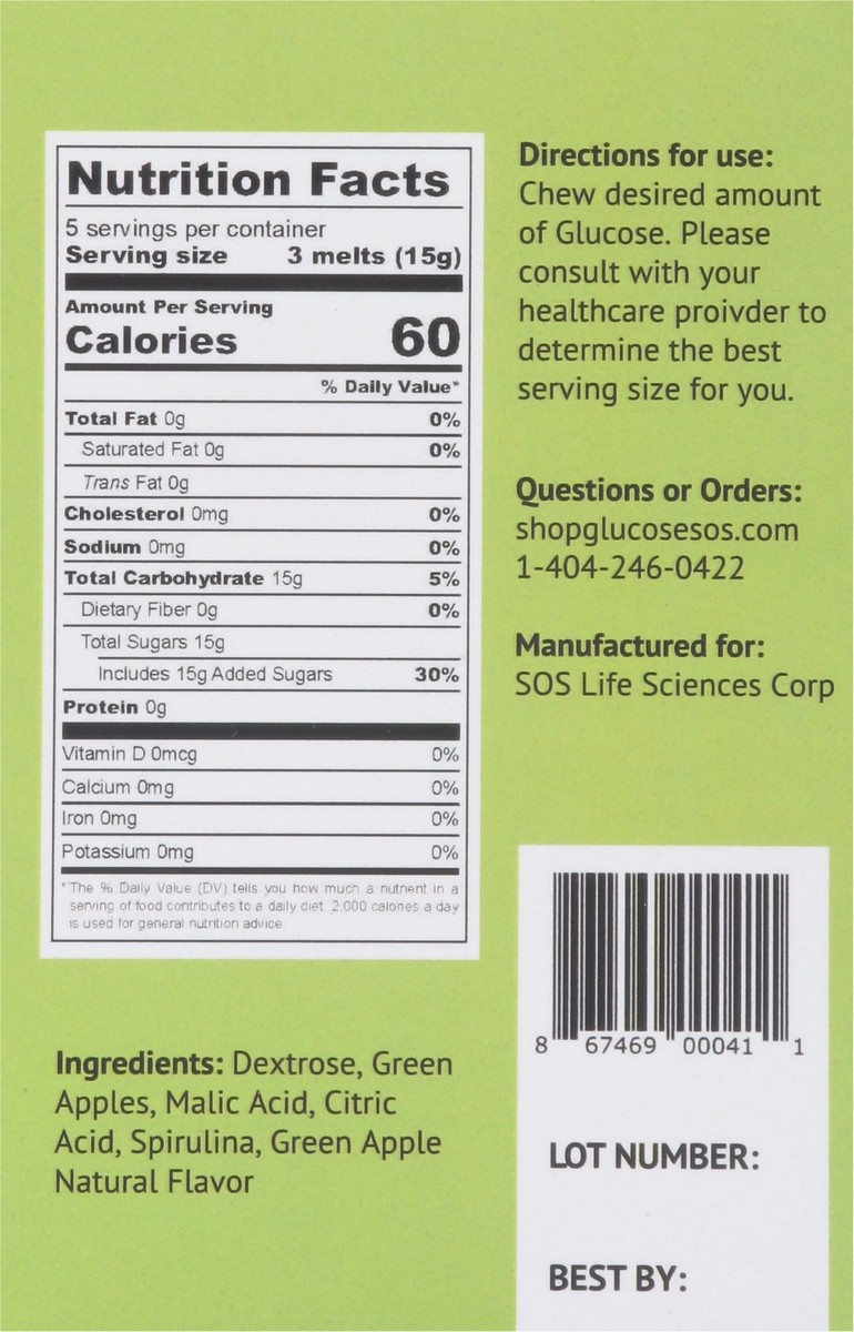slide 3 of 15, Glucose SOS Green Apple Glucose Melts 5 ea, 5 ct