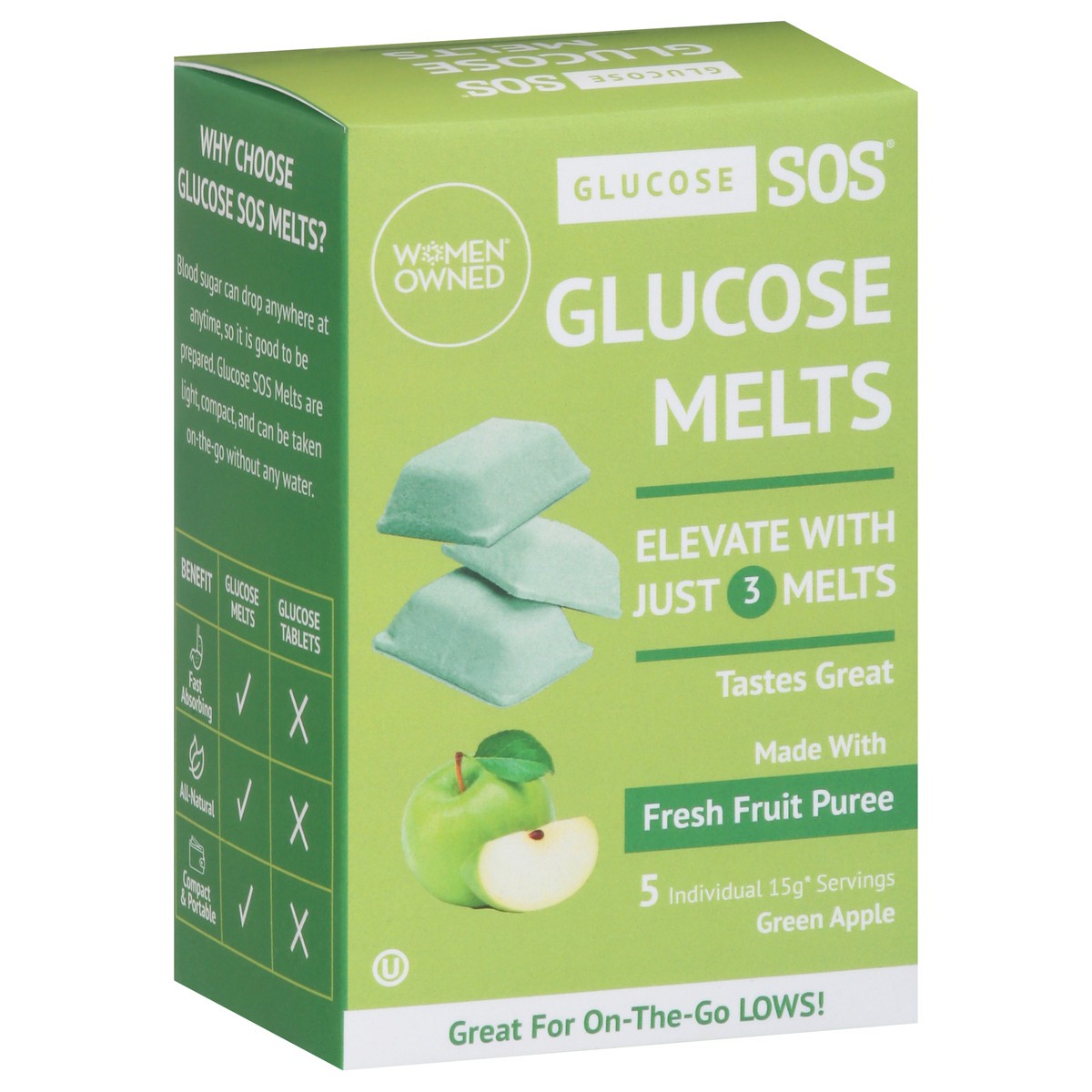 slide 4 of 15, Glucose SOS Green Apple Glucose Melts 5 ea, 5 ct