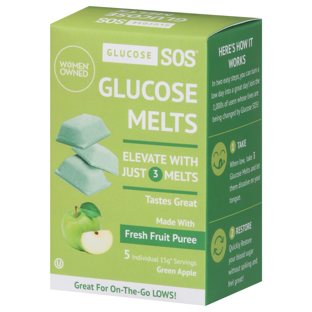 slide 7 of 15, Glucose SOS Green Apple Glucose Melts 5 ea, 5 ct