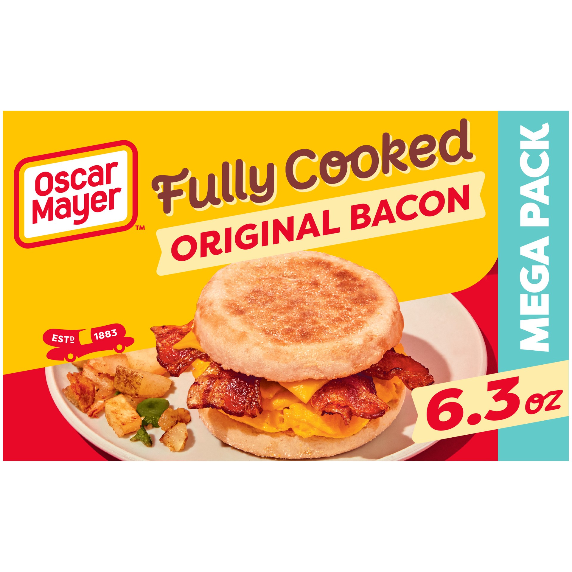 slide 1 of 9, Oscar Mayer Original Fully Cooked Bacon Mega Pack, 6.3 oz Box, 23-25 slices, 6.3 oz