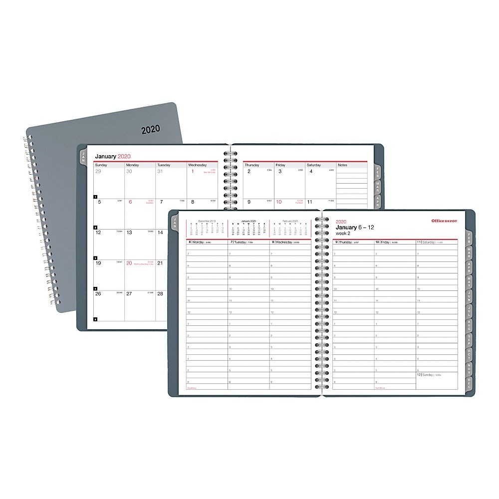 slide 1 of 1, Office Depot Medium Weekly/Monthly Planner, 6-7/8'' X 8-3/4'', Silver, January To December 2020, Od712100, 1 ct