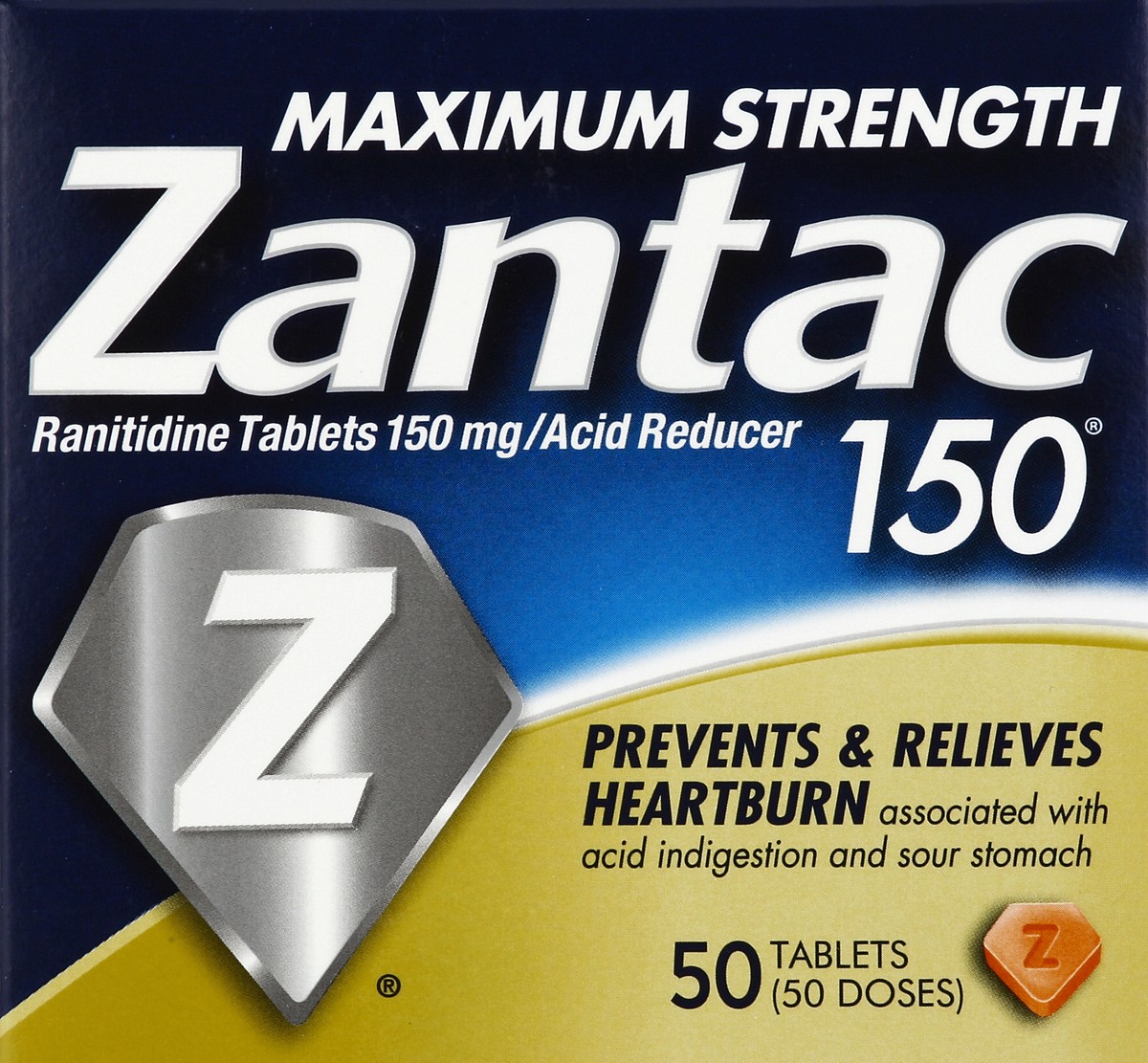 slide 5 of 6, Zantac Acid Reducer, Maximum Strength, 150 mg, Tablets, 50 ct