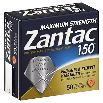 slide 1 of 6, Zantac Acid Reducer, Maximum Strength, 150 mg, Tablets, 50 ct