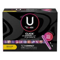 U by Kotex Click Compact Tampons, Regular, Unscented, 32 Count