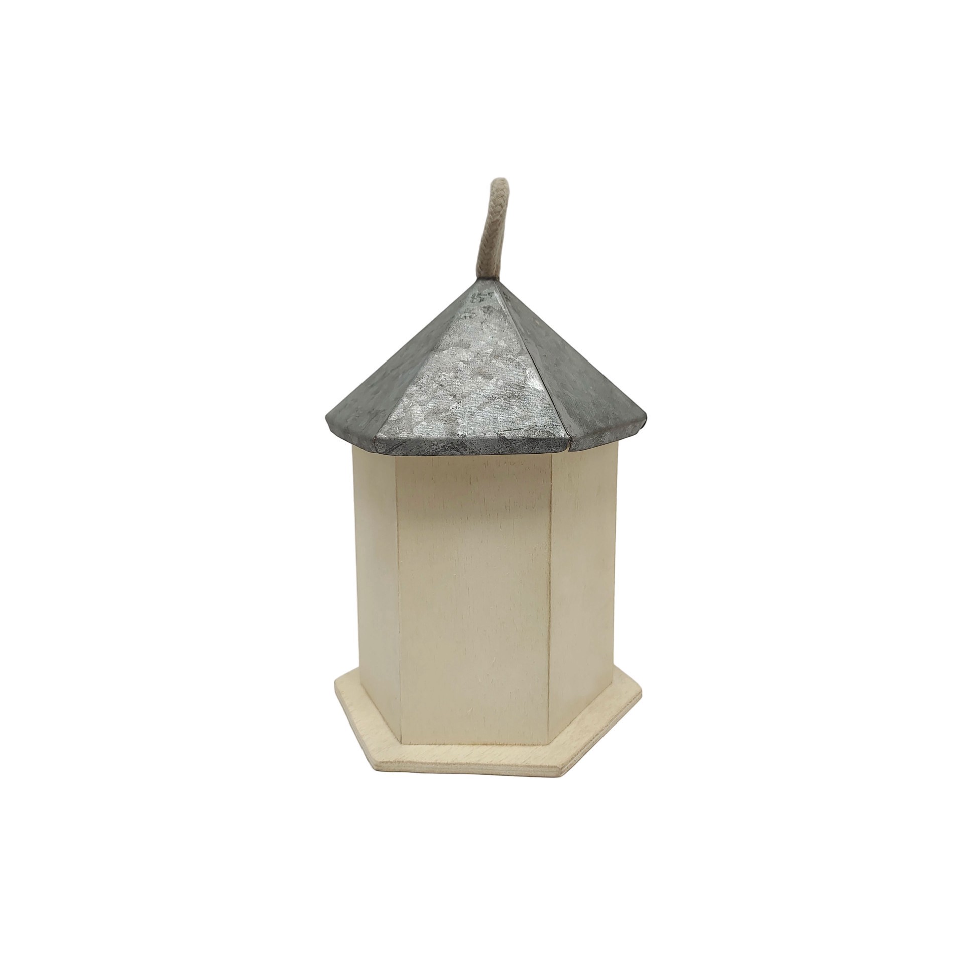 slide 2 of 2, 7" Unfinished Hexagon Plywood Birdhouse By Make Market, 5.4 in x 4.7 in x 7 in