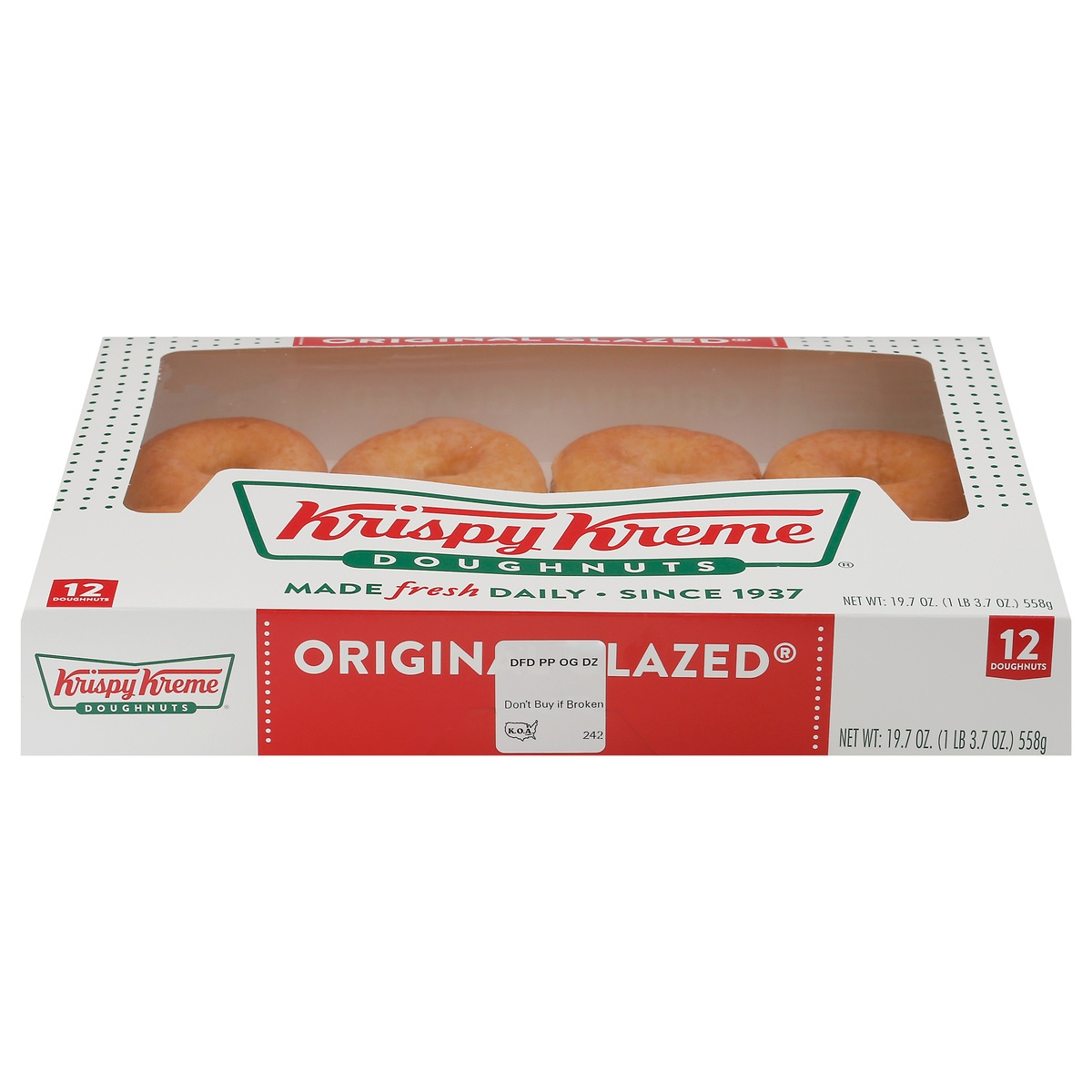slide 1 of 1, Krispy Kreme Glazed Donuts, Dozen, 18.5 oz