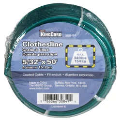 KingCord 5/32" x 50' PVC-Coated Wire Clothesline - Green