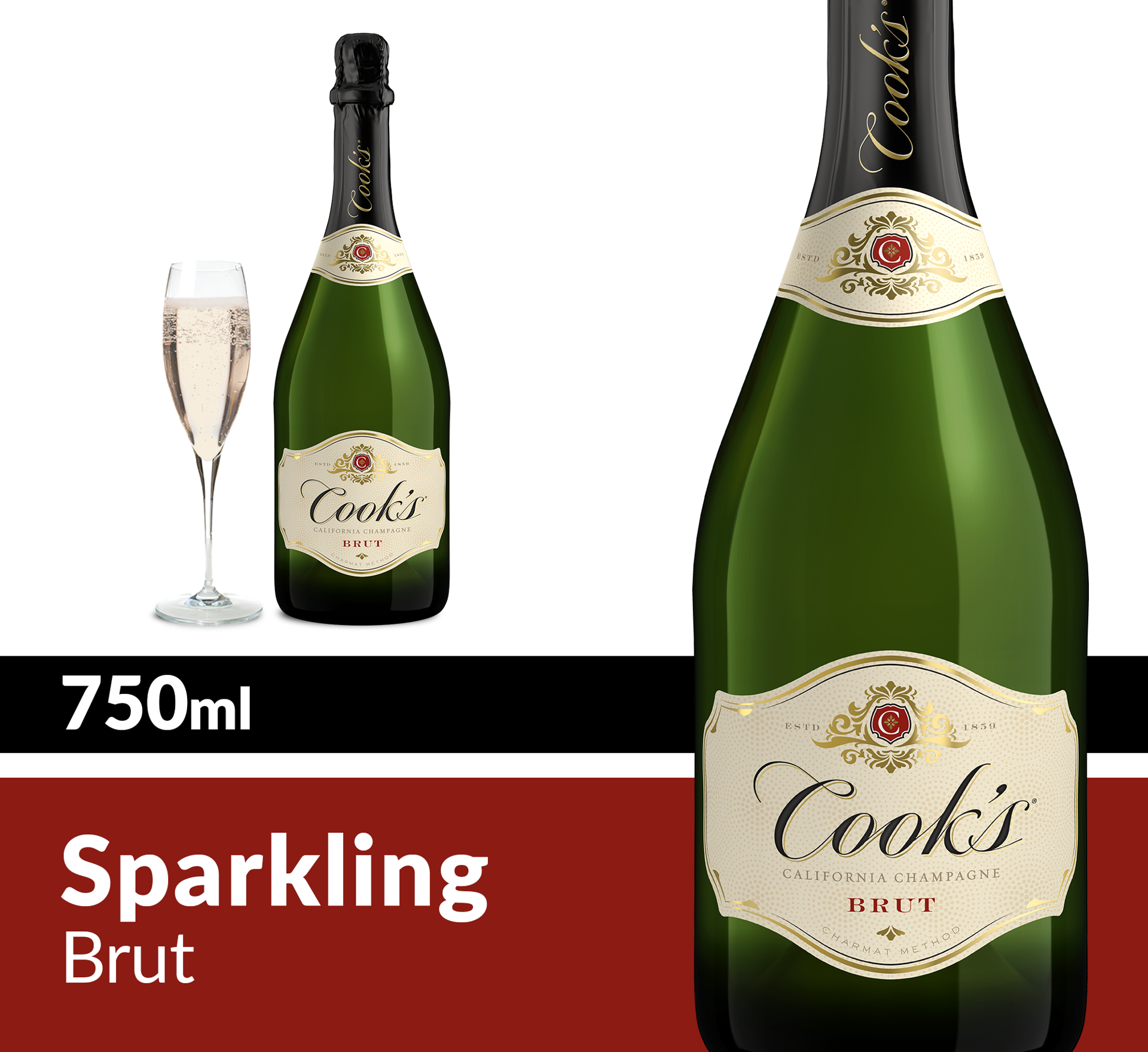 slide 3 of 7, Cook's California Champagne Brut White Sparkling Wine, 750 mL Bottle, 25.36 fl oz