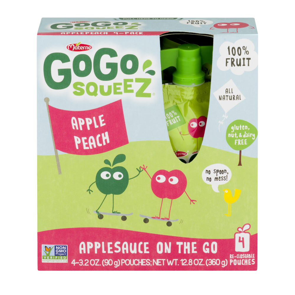 slide 1 of 4, GoGo squeeZ Materne North America Gogo Squeez Applesauce On The Go Apple Peach 4 Count, 4 oz