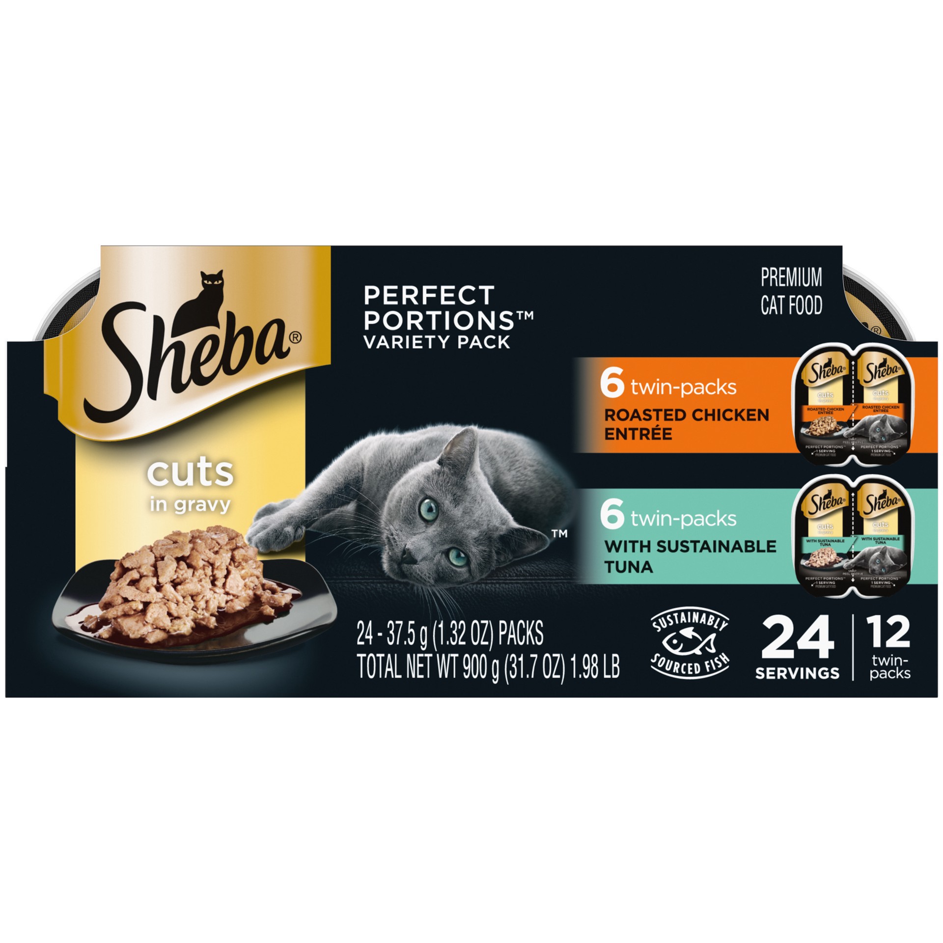 slide 1 of 7, Sheba Wet Cat Food Cuts In Gravy Variety Pack, With Sustainable Tuna And Roasted Chicken Entree, 2.64 oz