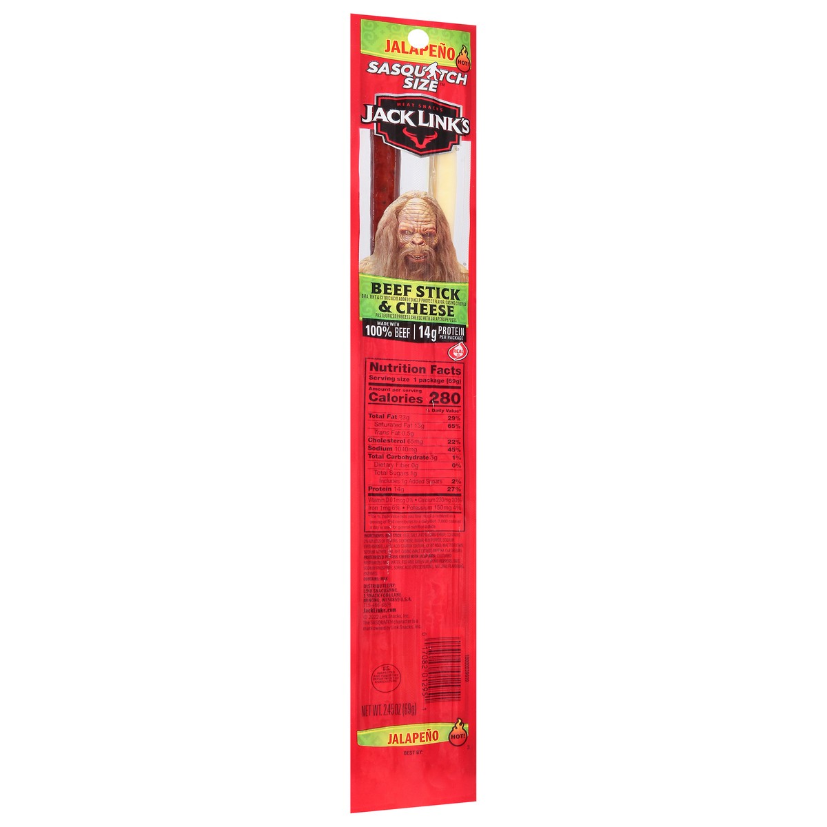 slide 7 of 13, Jack Link's Hot Jalapeno Beef Stick & Cheese Sasquatch Size 2.45 oz, 2.45 oz