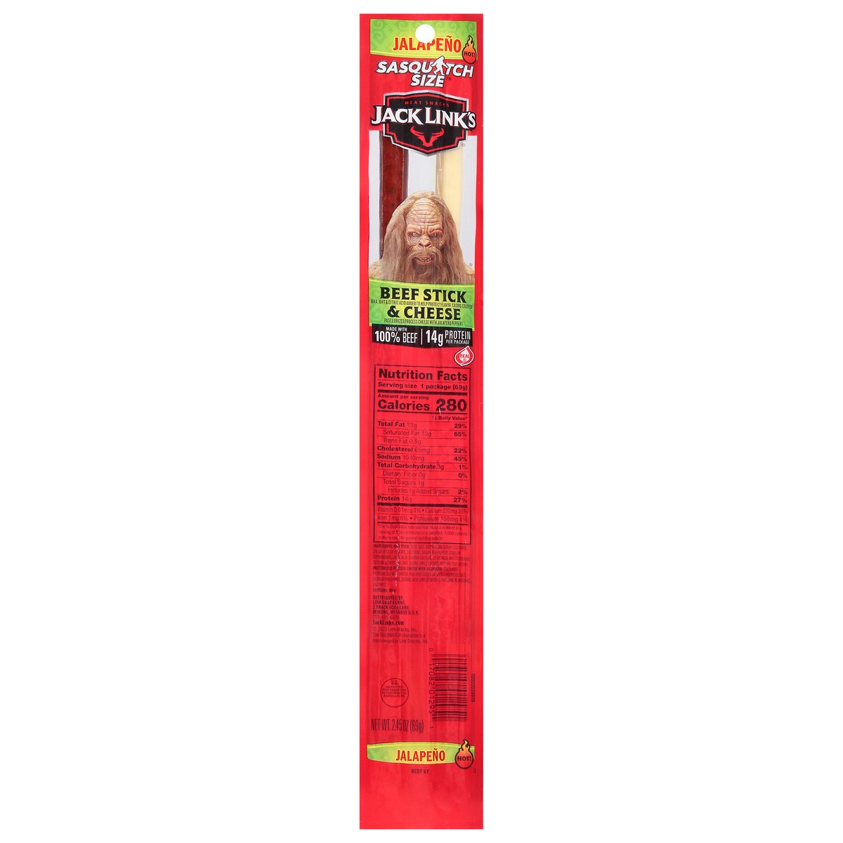 slide 3 of 13, Jack Link's Hot Jalapeno Beef Stick & Cheese Sasquatch Size 2.45 oz, 2.45 oz
