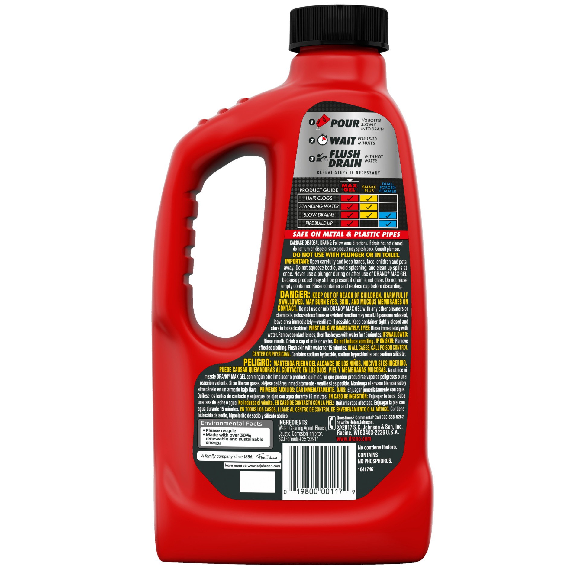 slide 3 of 7, Drano Max Gel Clog Remover, 32 fl oz