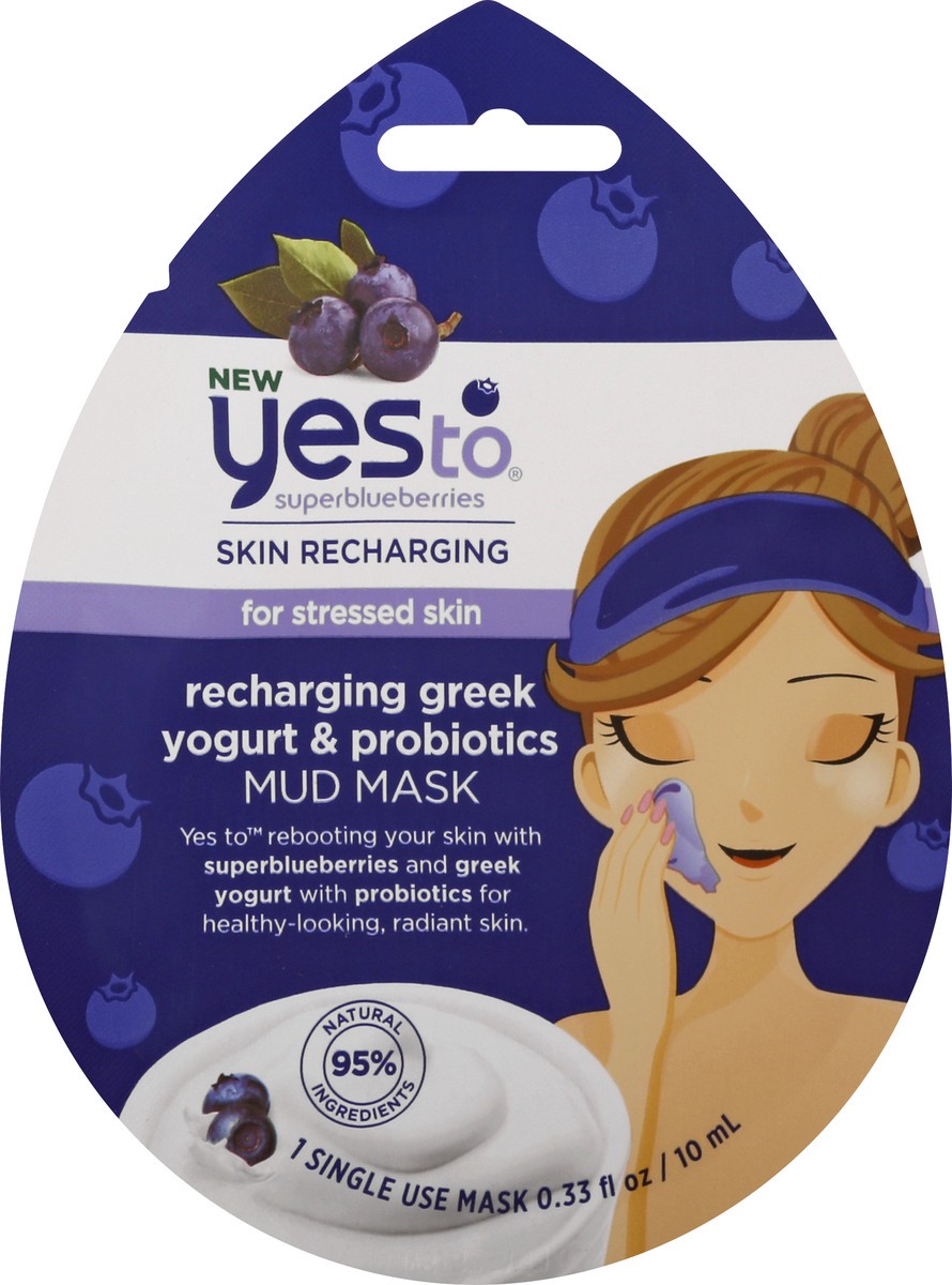 slide 9 of 10, Yes to Superblueberries Recharging Greek Yogurt & Probiotics Mud Mask 1 ea, 1 ct